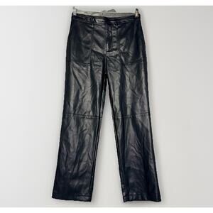 7 For All Mankind MEDIUM Black Faux Vegan Leather Straight Ankle Pants Pleather